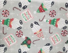 Printed Fabric Linen Tablecloth, 60"x84" Oval, I'LL BE GNOME FOR CHRISTMAS, J C