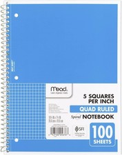 Mead Spiral Notebook, 1 Subject, Graph Ruled Paper, 7-1/2" X 10-1/2", 100 Sheets
