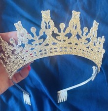 Tiara With Comb for Girls or Women Queen Crown Silver Crystals. Beautiful