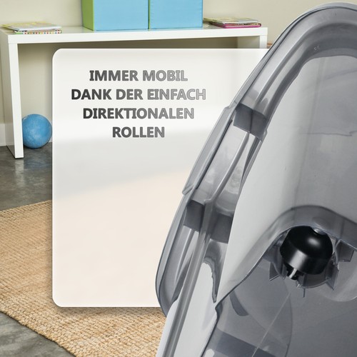 Aufbewahrungsbox 60L Ordnungsbox XL Rollen Deckel rollbar Box groß Kunststoff - Bild 4 von 11