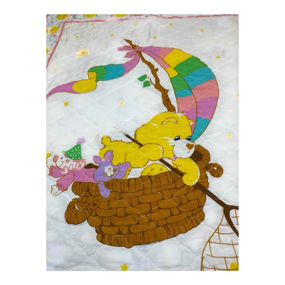 Винтажное детское одеяло 90-х Care Bears желтое солнечный медведь кроватка стеганое одеяло хлопок 44 дюйма x 35 дюймов - Изображение 3 из 4
