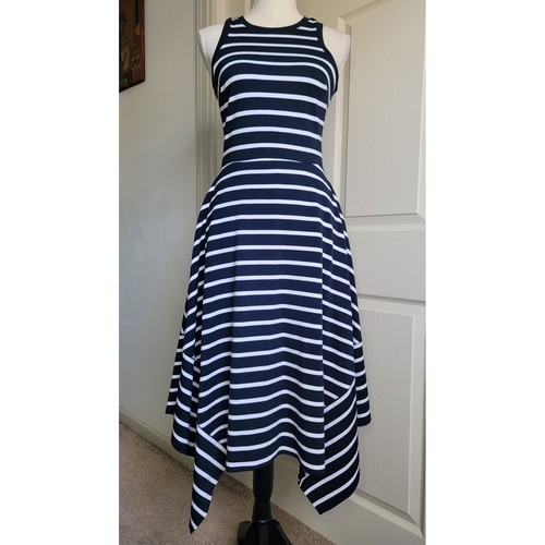 Neu Banana Republic blau gestreift asymmetrisch A-Linie Fit Flare Midikleid Gr. 4 - Bild 11 von 12