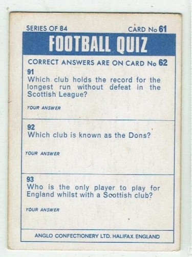 JACKIE CHARLTON signed 1969 Anglo Football Quiz card #61 LEEDS UTD ENGLAND †2020 - Picture 2 of 2