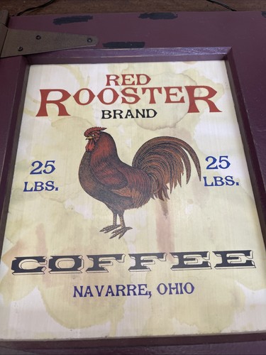 Red Rooster Brand Coffee Framed Print Rustic Wall Hanging - Picture 2 of 10
