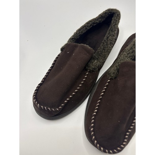 Dearfoams Men's Brown Faux Fur Lined Moccasin Slippers XL 13-14 - Picture 2 of 9