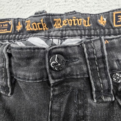 Rock Revival Jeans Lambeth Straight Mens 32x30 Black Distressed Denim Flap Pocke - Picture 7 of 24