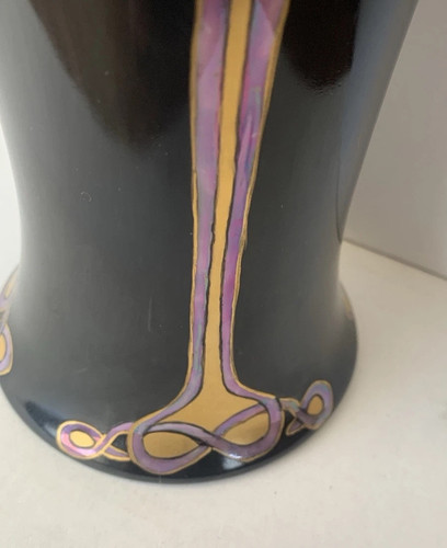 PL LIMOGES FRANCE PORCELAIN PEACOCK VASE HAND PAINTED GOLD BIRD ANTIQUE ART DECO - Picture 4 of 11
