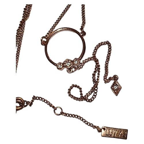 Luv AJ Full Bloom Rose Gold Tone & Crystal Lariat Y-drop Necklace 20-22"+ 6"Drop - Picture 2 of 9