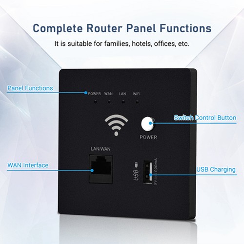 (Black)In-Wall Wireless WiFi Router 300M AP Access Point WiFi Router - Afbeelding 4 van 10