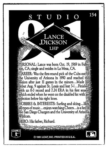 1991 Score - Lance Dickson #385 (RC) - Bild 2 von 2