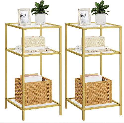 3-Tier Side Tables Set of 2, End Tables with Tempered Glass, Nightstands with St - Picture 1 of 9
