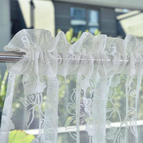 Lace Valance Curtain for Windows 1 Panel Cottage Leaf Floral Sheer Lace Valan... - Picture 3 of 5