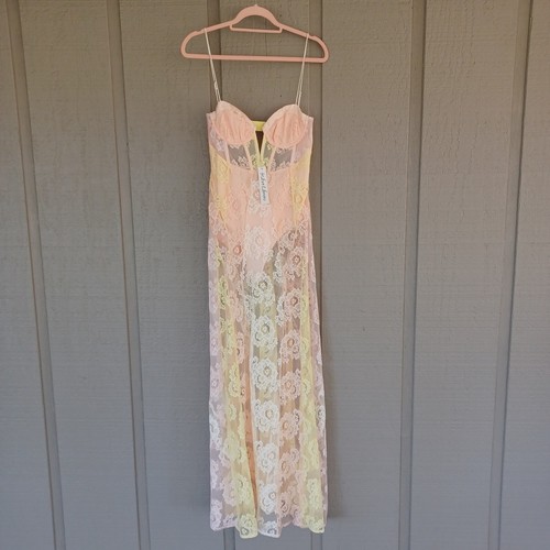 For Love And Lemons Women Blossom Maxi Dress SZ S Feminine Lace Sheer Underwire - Picture 1 of 21