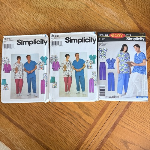 Simplicity 8088 2142 Lot of 3 Scrubs Nurse Doctor Sewing Pattern Uncut XS XXXL - Picture 1 of 4