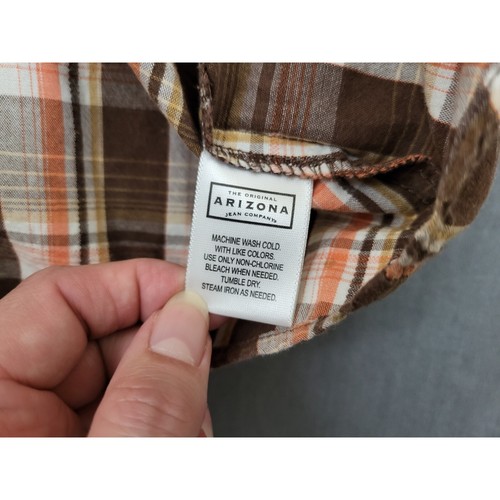 Arizona Shirt Womens SIZE XL 3/4 Sleeve Button Snap Up Pockets Plaid Beige - Picture 12 of 13
