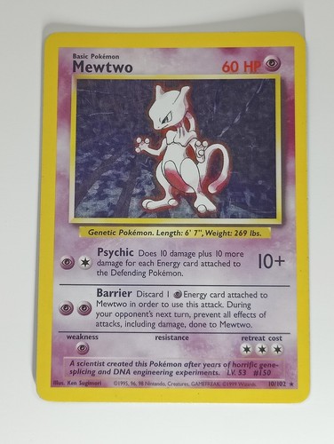 1999 Pokemon Mewtwo Holo Base Set 10/102 WOTC LP
