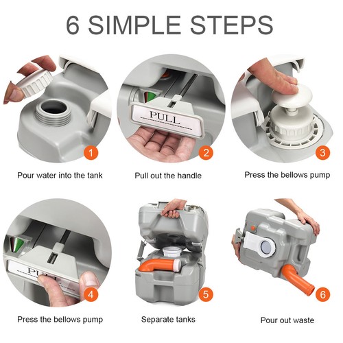 5,3 Gallonen Tragbare Reise Toilette Outdoor Camping Toilette mit Kolbenpumpe Spülung - Bild 5 von 10