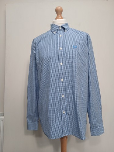 Herren Fred Perry Hemd XL blau kariert Logo Baumwolle langarm - Bild 1 von 12