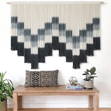 Macrame Wall Hanging 57" W x 35" L Tie-Dye Geometric Decor Large Scale Art Boho