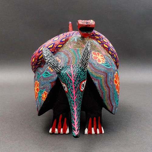 Oaxacan Wood Carved Painted Armadillo Snake Alebrije Mexican Art Sculpture 21.5" - Picture 2 of 7