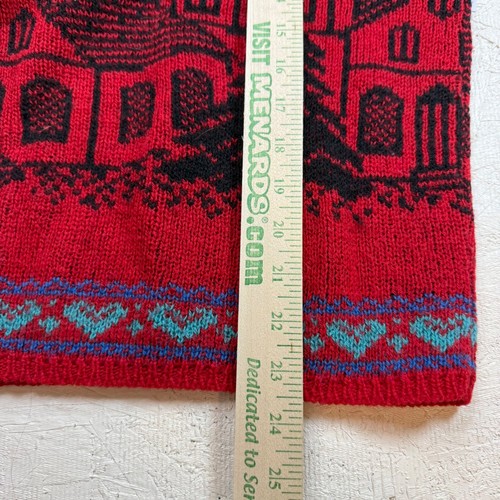 Suéter Vintage Alpes Damas XL 100% Lana Rojo Negro Ciudad Invierno Escena - Imagen 5 de 6