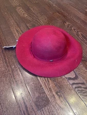 Vintage Red Hat Society 100% Wool Red Floppy Brim Derby Fancy Hat Classic Chic!