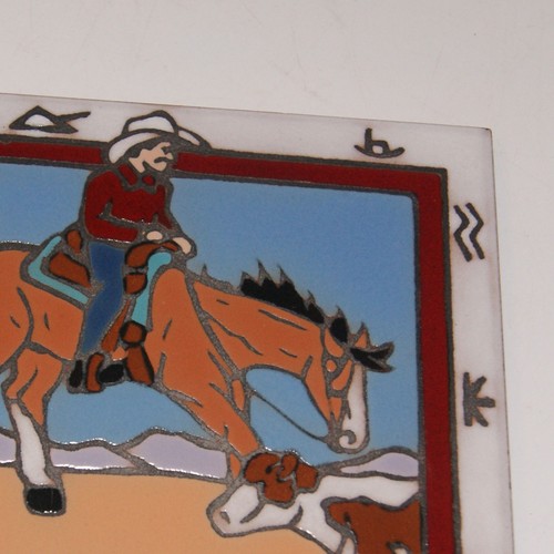Christine Fitzgerald Ceramic Tile Wall Trivet Coaster Cowboy Rodeo Bronco - Picture 3 of 8