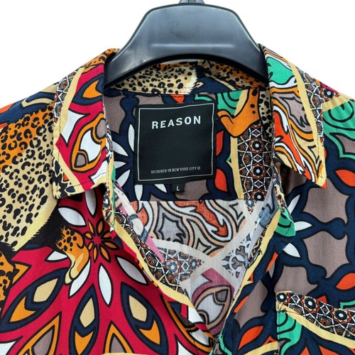 Reason Colorful Graphic Abstract MultiPrint Button Up Shirt Pre-Owned Mens Large - Picture 3 of 14