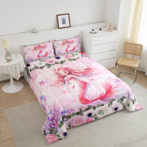 Cartoon Mermaid Bedding Set Twin Size Cute Mermaid Girl Comforter Dreamy Unde... - Picture 4 of 7