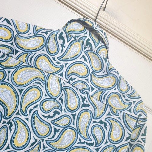 Vintage Towncraft Shirt Mens Small Green Yellow Paisley Retro Disco JCPenney Dad - Picture 15 of 19