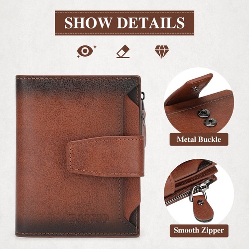 Vintage Men Wallet Genuine Leather RFID Zipper Bifold with Zip Coin Pocket New - Picture 13 of 19