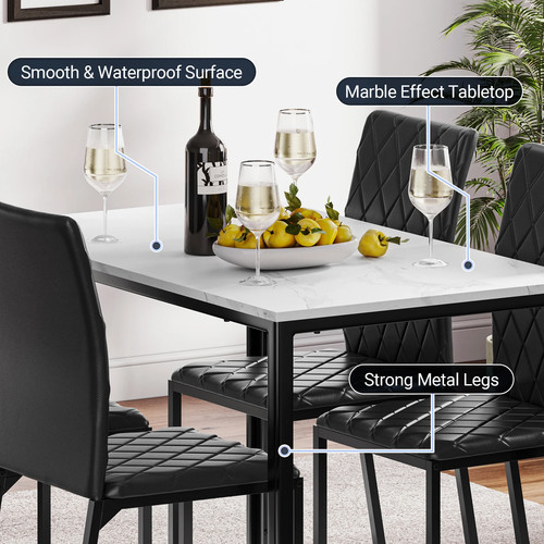 Tavolo e Sedie da Pranzo Set di 4, Tavolo da Pranzo Moderno Set 4 Sedie da Pranzo in PU - Foto 3 di 11