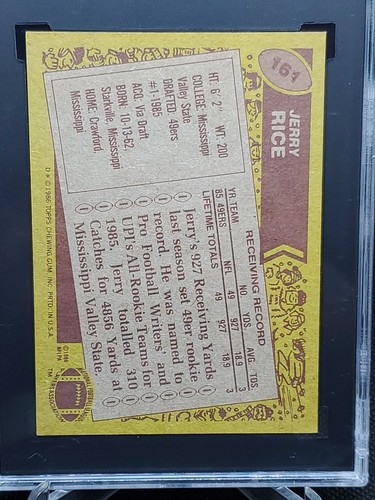 1986 Topps JERRY RICE RC Rookie SGC 6,5 EX NM+ # 161 San Francisco 49ERS GOAT - Foto 8 di 8