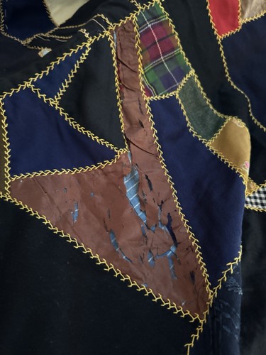 Vintage Ready for Back Silk Velvet Crazy Quilt Unfinished Large 86x94 HandStitch - Picture 13 of 14