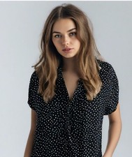 Urban Outfitters Polka Dot Shirt Dress Collar Short Sleeve Black Size Small EUC