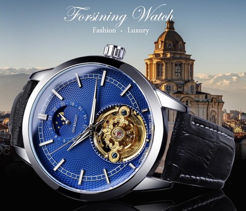 Orologio Forsining Uomo Automatico Impermeabile Quadrante Luna Lusso Business - Foto 3 di 9
