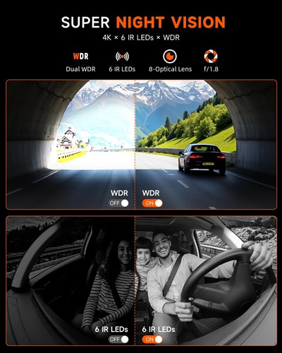 Dash Cam 4K Doppia Frontale e Interno | 360° Ultra Grandangolare, WiFi, GPS, Vis Notturno... - Foto 4 di 7