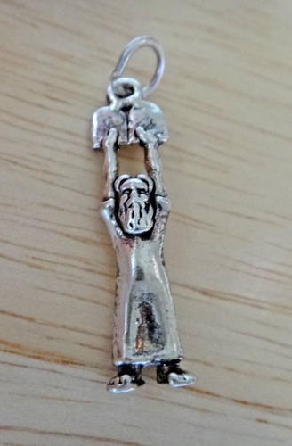 Sterling Silver 25x6mm Moses holding 10 Commandments Charm - Picture 1 of 3