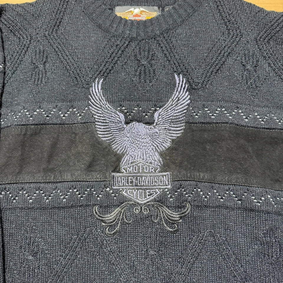 Suéter Pullover Vintage Harley Davidson Tejido Bordado Cuello Redondo Para Mujer Mediano Foto 2 de 4