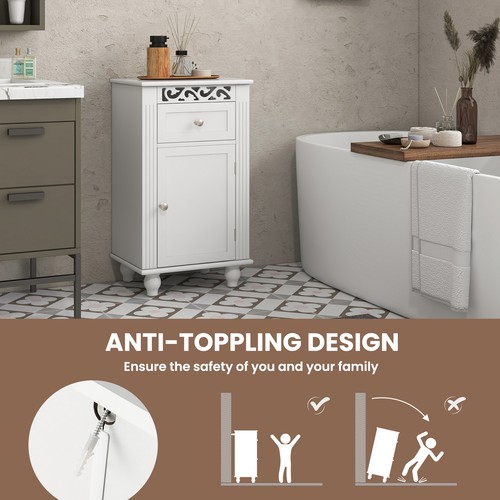 Bathroom Floor Cabinet Side Storage Organizer w/ Adjustable Shelf & 1 Drawer - Bild 7 von 9