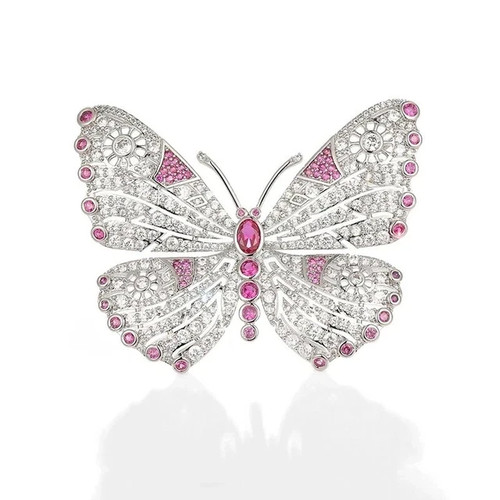 3Ct Oval Cut Lab Created Pink Ruby Butterfly Brooch Pin 14K White Gold Plated - Picture 7 of 7