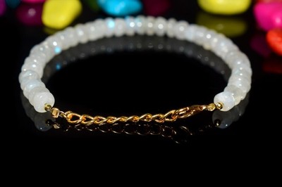 Genuine Flashy Moonstone Smooth Rondelle Gemstone Beaded Handmade Bracelet 6-8''