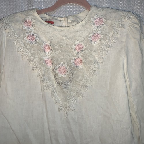 Nilani Damen 9-10 Junior Langarm Bluse Elfenbein Spitze Vintage - Bild 2 von 10