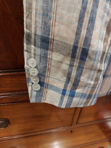 Lauren RALPH LAUREN 100% LINEN Summer Jacket Size 42R Tan/Blue NEW + Tags - Picture 4 of 15