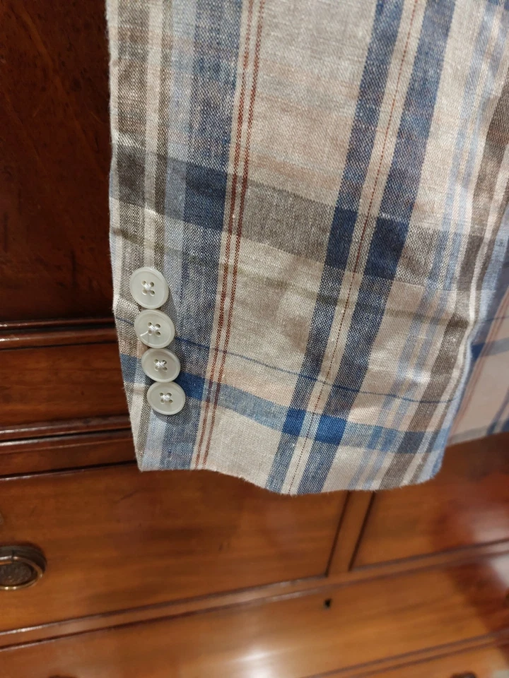 Lauren RALPH LAUREN 100% LINEN Summer Jacket Size 42R Tan/Blue NEW + Tags - Image 4 of 4