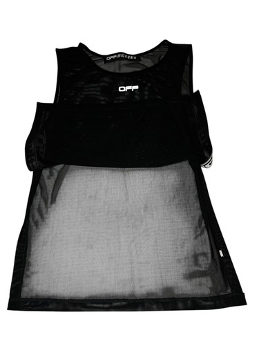 Off White Active Women's Logo Mesh Tank Top Asymmetric Hem Slits Sides Size S - Picture 8 of 17