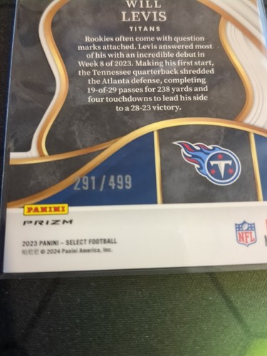 2023 Select #206 Will Levis Club Neon Green Prizm Die-Cut /499 Titans RC - Bild 3 von 3
