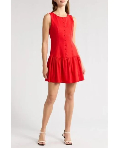 WAYF Martini Mini Dress Womens M Linen Blend Button Front Drop Waist Ruffle Red - Picture 17 of 17
