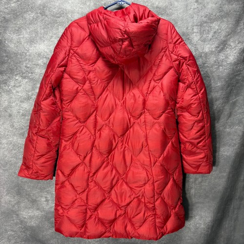 Eddie Bauer Long Down Puffer Jacket Womens S Red EB650 Fill Hooded Diamond - Picture 4 of 10