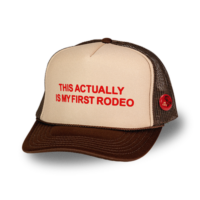 NWT OTTO Brown Snapback Trucker Hat with Rodeo Bull Rider, Embroidered Patches This Actually Is My First Rodeo Adjustable Snapback Trucker  main image 2